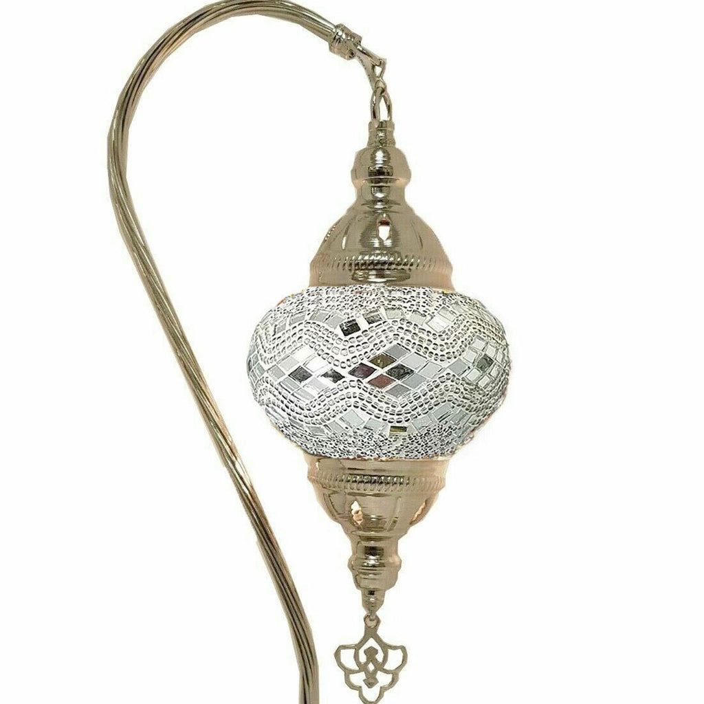 Moroccan Turkish Silver Chrome Table Lamp - W10