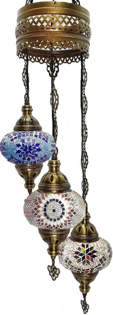 3 Ball Moroccan Turkish Style Chandelier Large Glass MIX-2