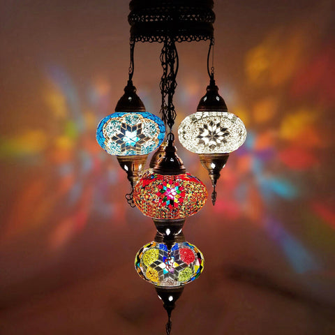5 Ball Moroccan Turkish Style Chandelier MIX 100CM DROP - LARGE GLASS