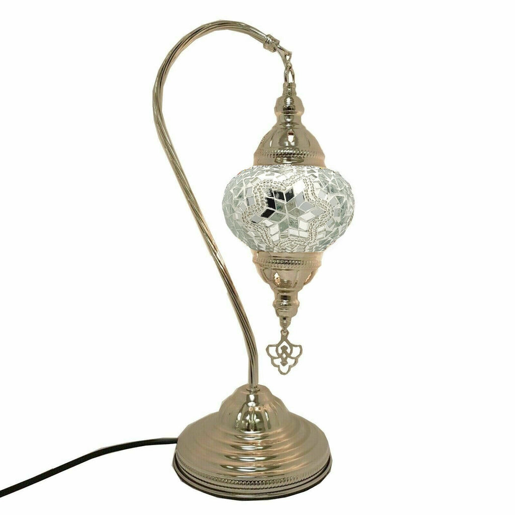 Moroccan Turkish Silver Chrome Table Lamp - W6