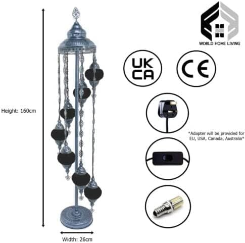7 Ball Moroccan Turkish Style Silver Floor Lamp Large Glass SLW6