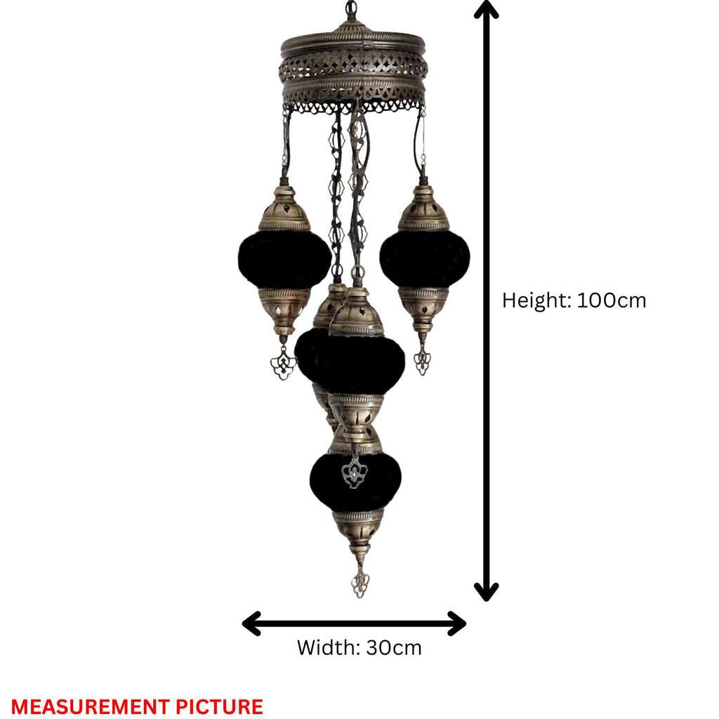 5 Ball Moroccan Turkish Style Chandelier GR1 - 100cm Drop