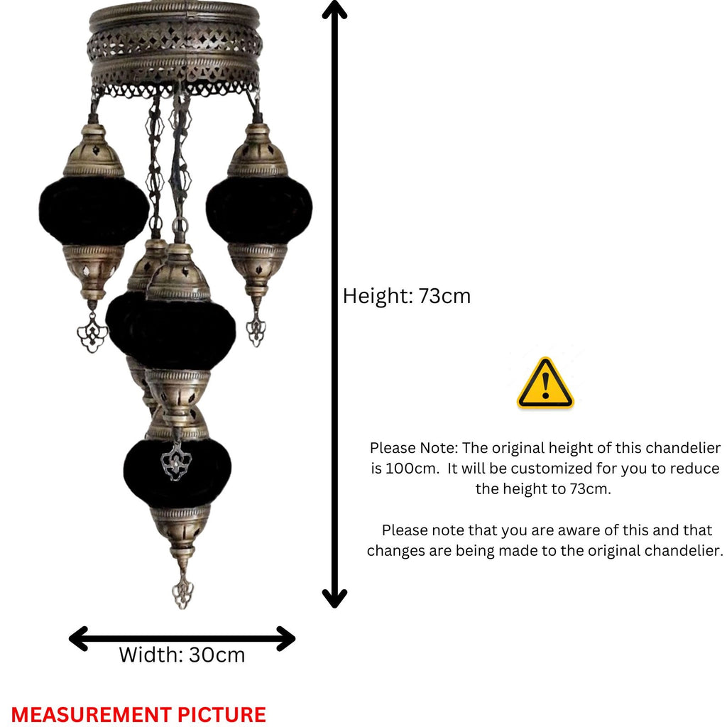 5 Ball Moroccan Turkish Style Chandelier OTO 73CM DROP - LARGE GLASS