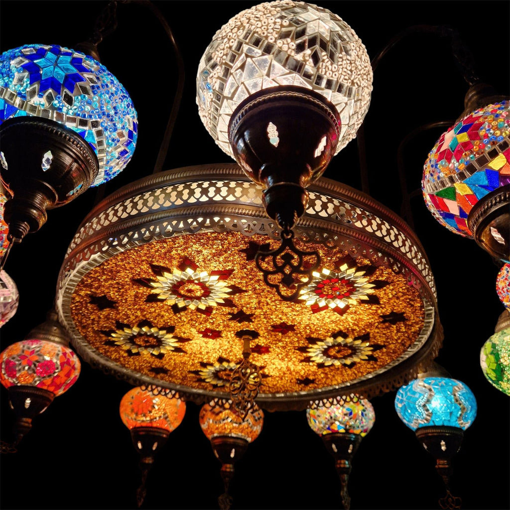 12 Ball Turkish Moroccan Large Mosaic Chandelier Lamp Light Hallway Restaurant