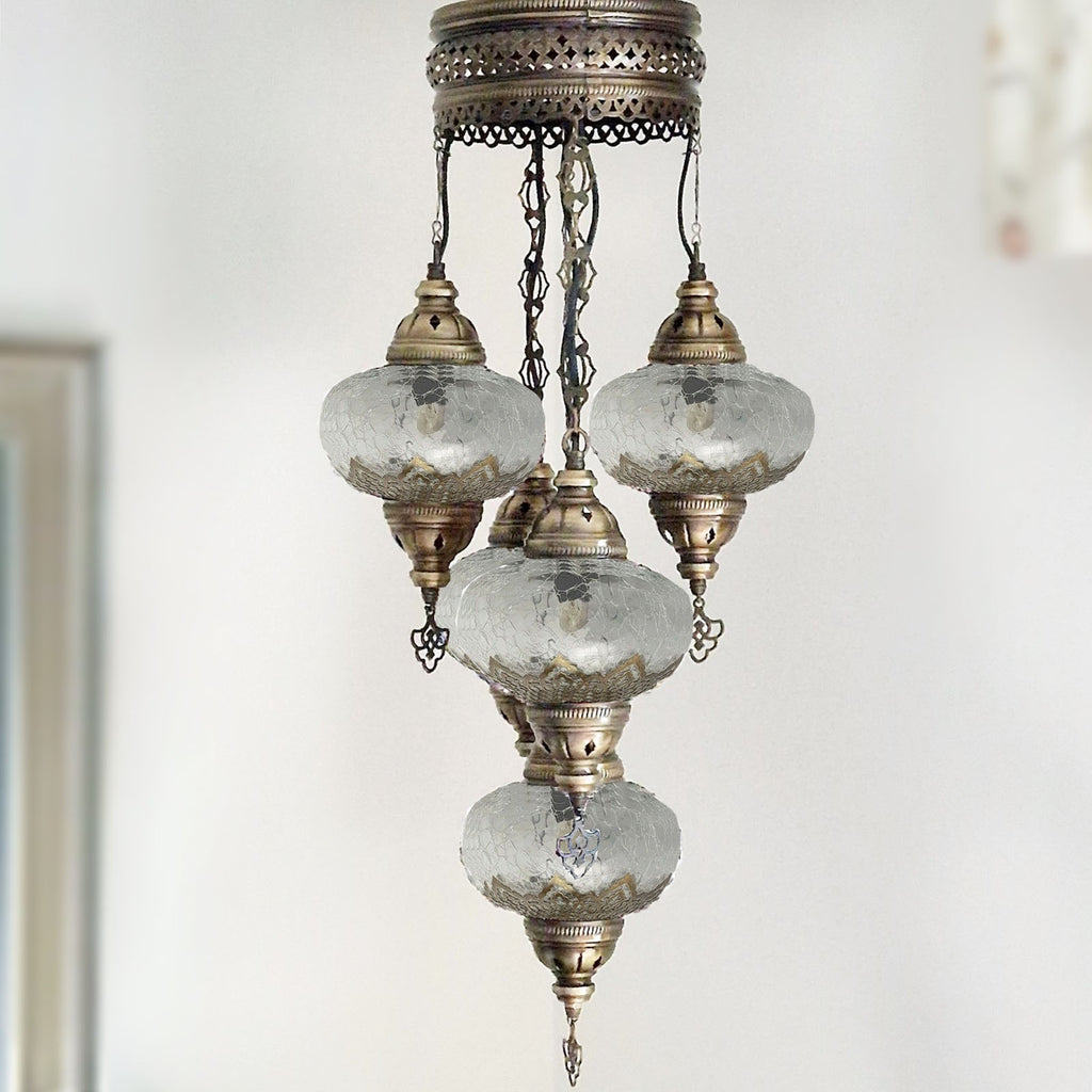 5 Ball Moroccan Turkish Style Chandelier OTO 73CM DROP - LARGE GLASS