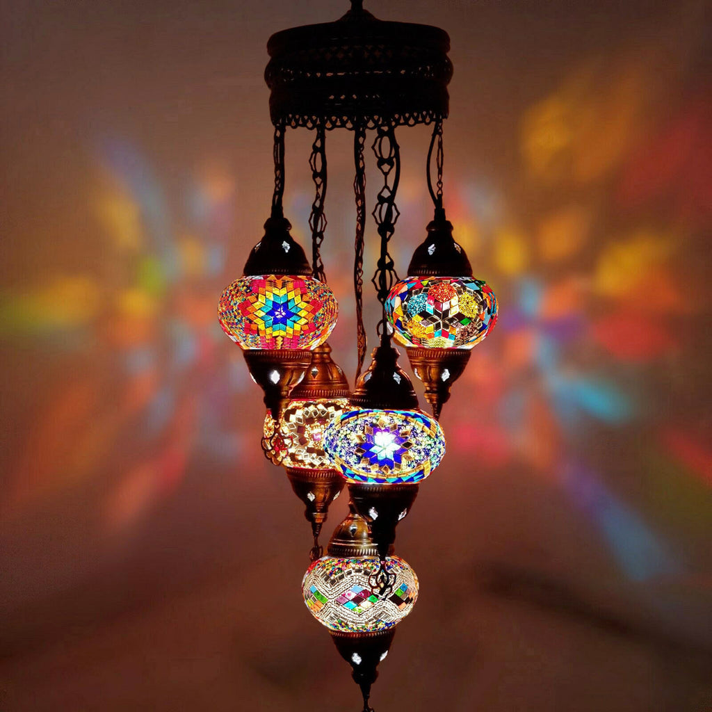 5 Ball Moroccan Turkish Style Chandelier MIX - 100cm Drop