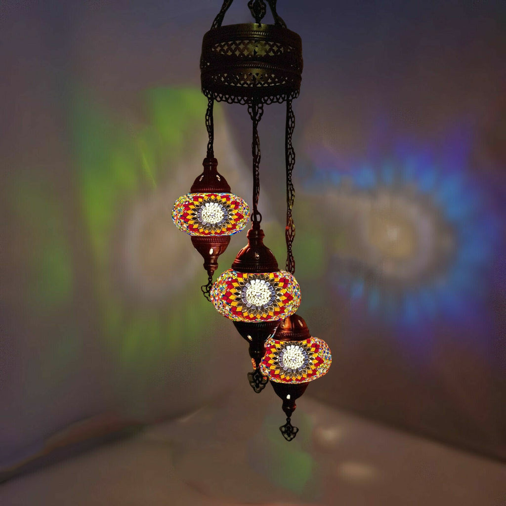 3 Ball Moroccan Turkish Style Chandelier Large Glass MIX-1