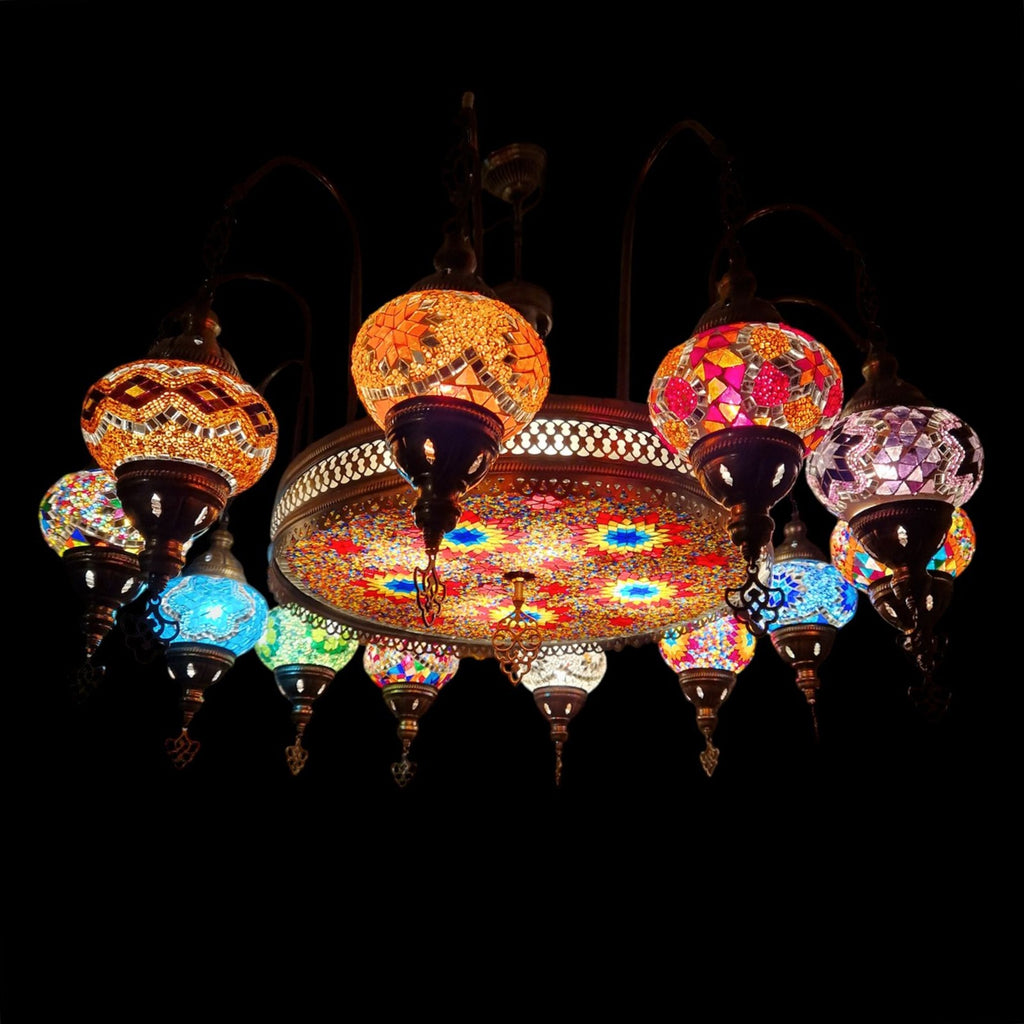12 Ball Turkish Moroccan Large Mosaic Chandelier Lamp Light Hallway Restaurant