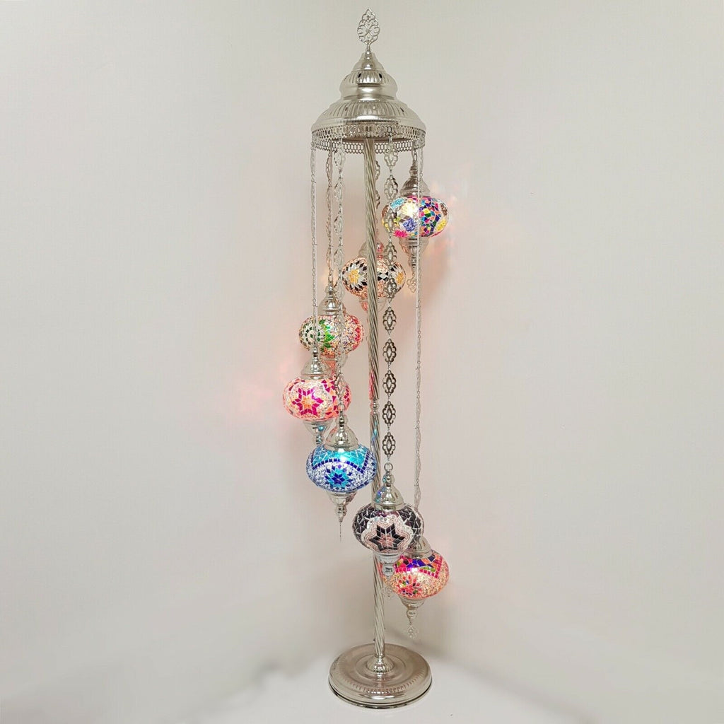 7 Ball Moroccan Turkish Style Silver Floor Lamp Large Glass SLMC2