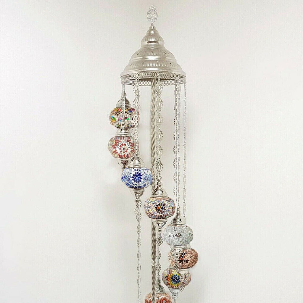 Silberne Stehlampe im marokkanischen türkischen Stil mit 9 Kugeln SMIXWHITE