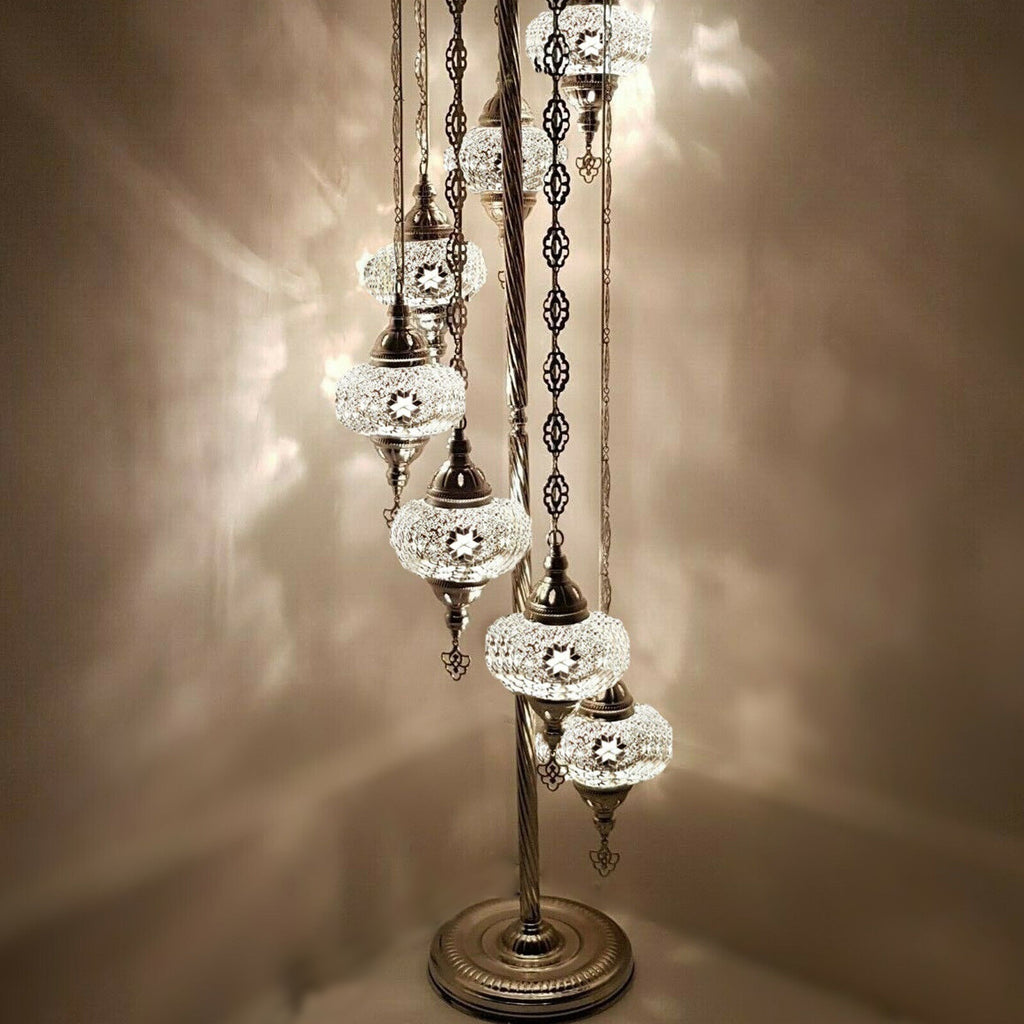 7 Ball Moroccan Turkish Style Silver Floor Lamp Large Glass SLW1