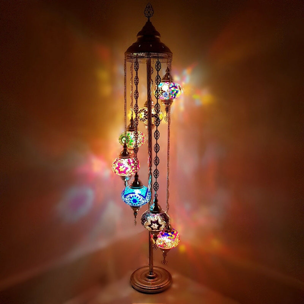 7-Ball-Stehlampe im marokkanischen türkischen Stil, Silber, großes Glas SLMC2