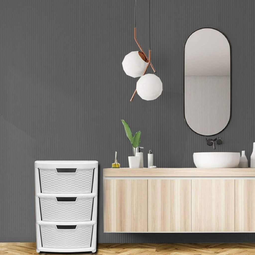 LARGE 3 PLASTIC DRAWER GREY - TOWER UNIT TROLLEY CHEST DRAWER SCHOOL OFFICE HOME