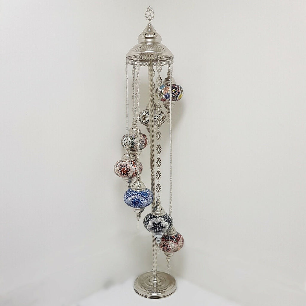7 Ball Moroccan Turkish Style Silver Floor Lamp Large Glass SLMC2