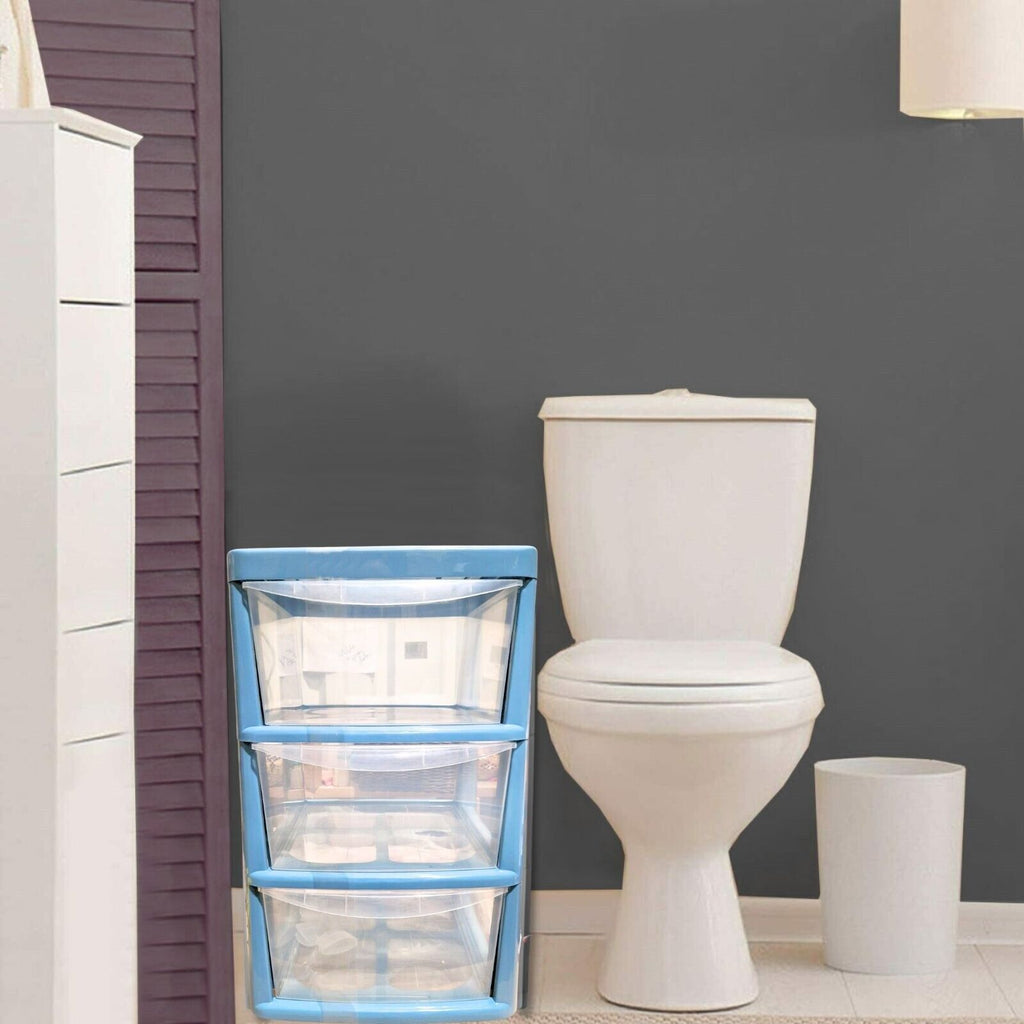 LARGE 3 PLASTIC DRAWER BLUE - TOWER UNIT TROLLEY CHEST DRAWER SCHOOL OFFICE HOME