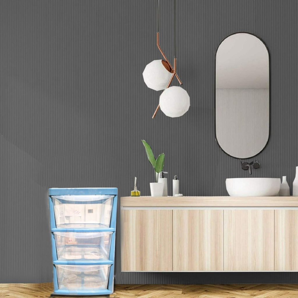 LARGE 3 PLASTIC DRAWER BLUE - TOWER UNIT TROLLEY CHEST DRAWER SCHOOL OFFICE HOME