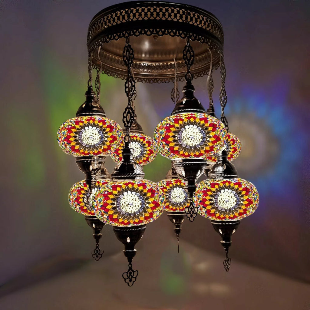 8 Ball Turkish Moroccan Style Silver Chandelier Multi colour 17cm