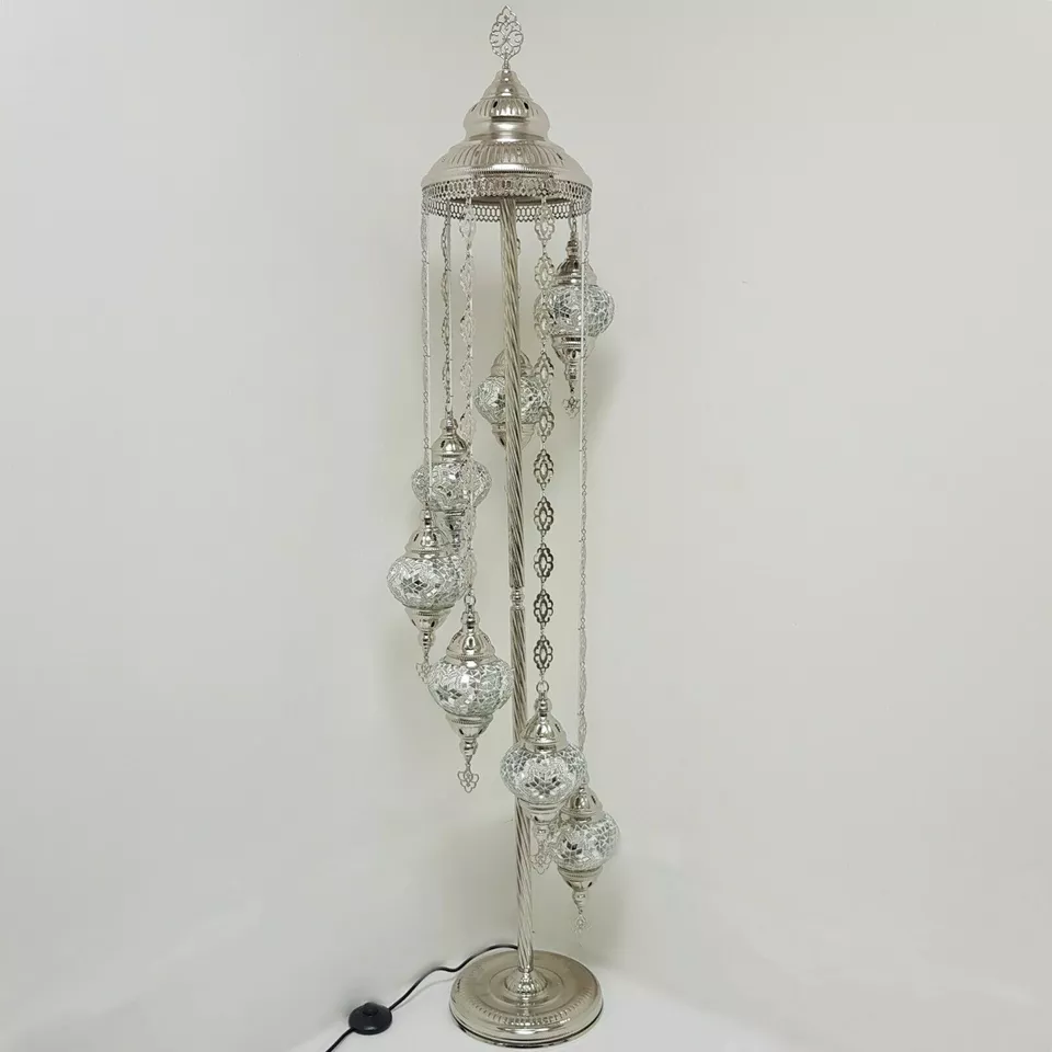 7 Ball Moroccan Turkish Style Silver Floor Lamp Large Glass SLW6