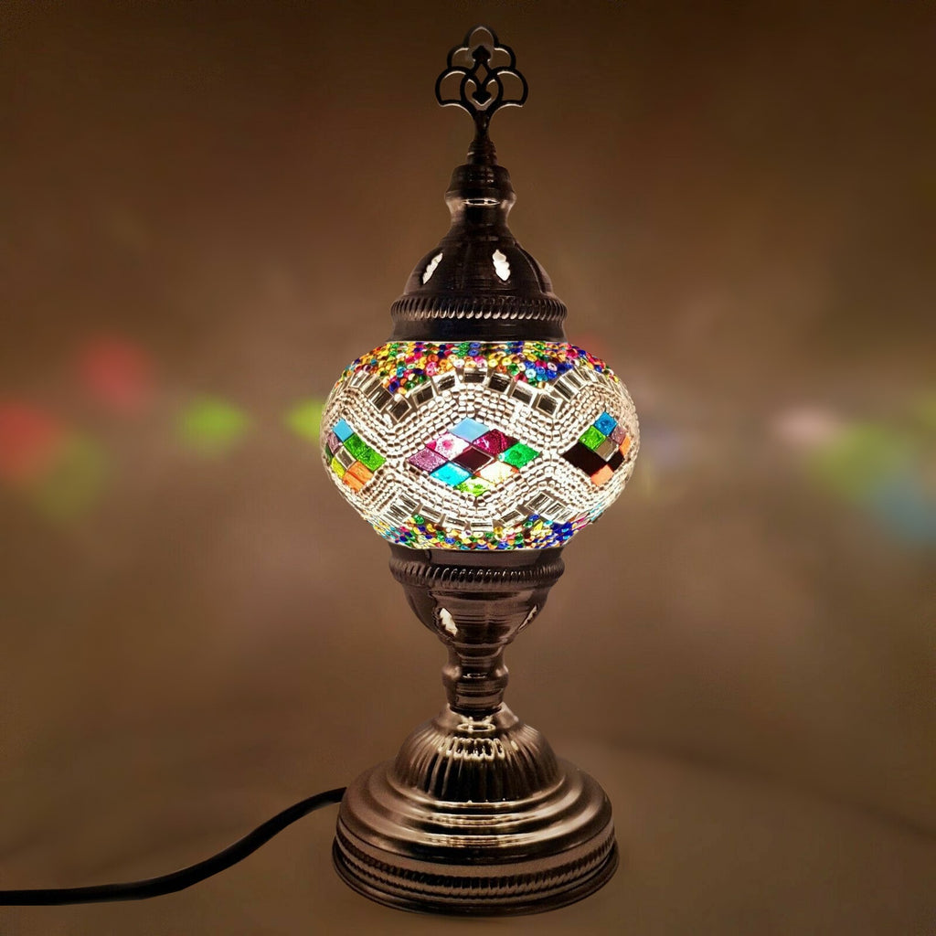 Moroccan Turkish Silver Mosaic Table Lamp