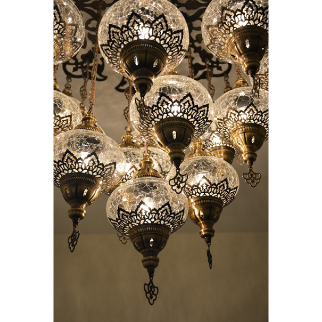 21 Globe Turkish Moroccan Luxury Chandelier (Crackle Clear)
