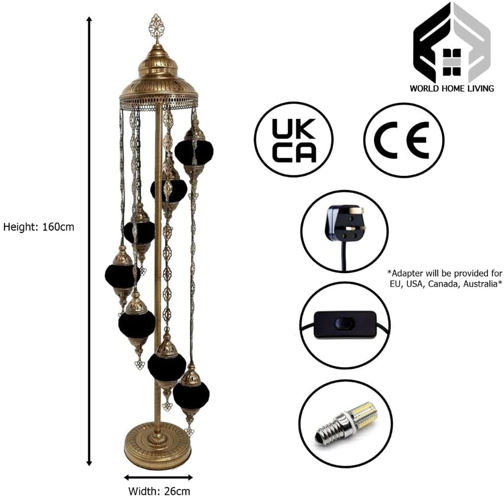 7 Ball Moroccan Turkish Style Floor Lamp with Larger Glass GLA17MC1