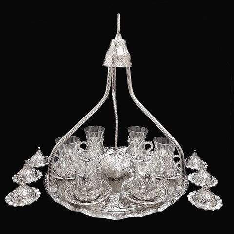 Ottoman Türkisch Griechisch Silber Messing Glas Tee Kaffee Untertassen Tassen Tablett Set