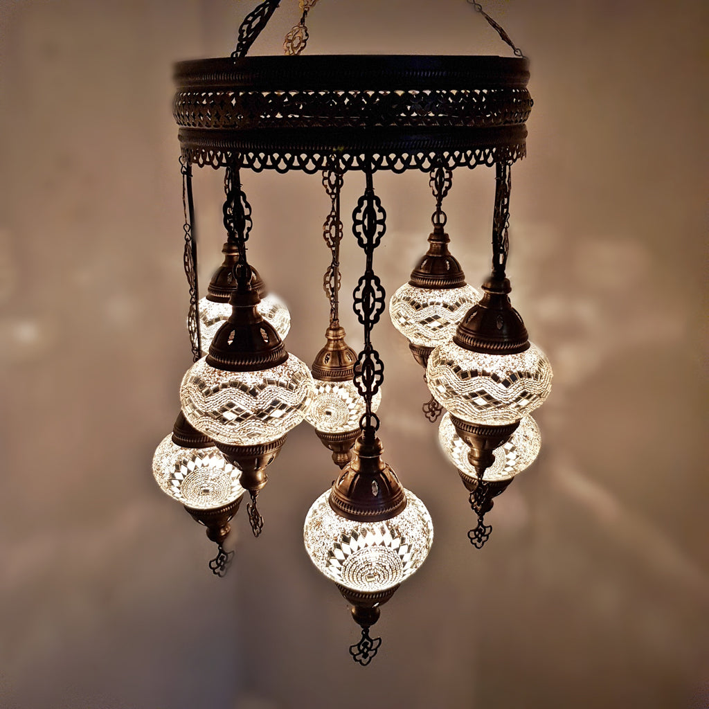 8 Ball Turkish Moroccan Style Chandelier White Mix