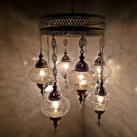 8-Kugel-Kronleuchter im türkisch-marokkanischen Stil aus Silber, klarer Ottoman, 17 cm