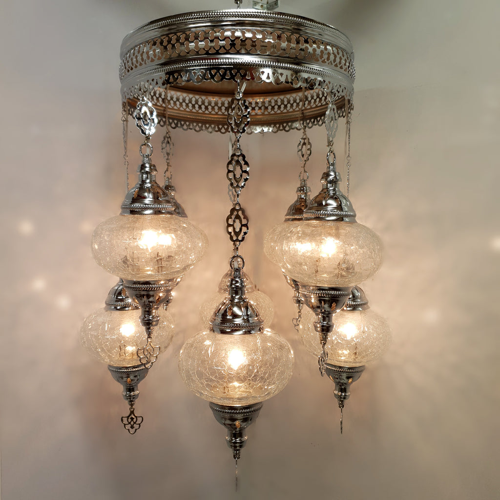 8 Ball Turkish Moroccan Style Silver Chandelier Clear Ottoman 17cm