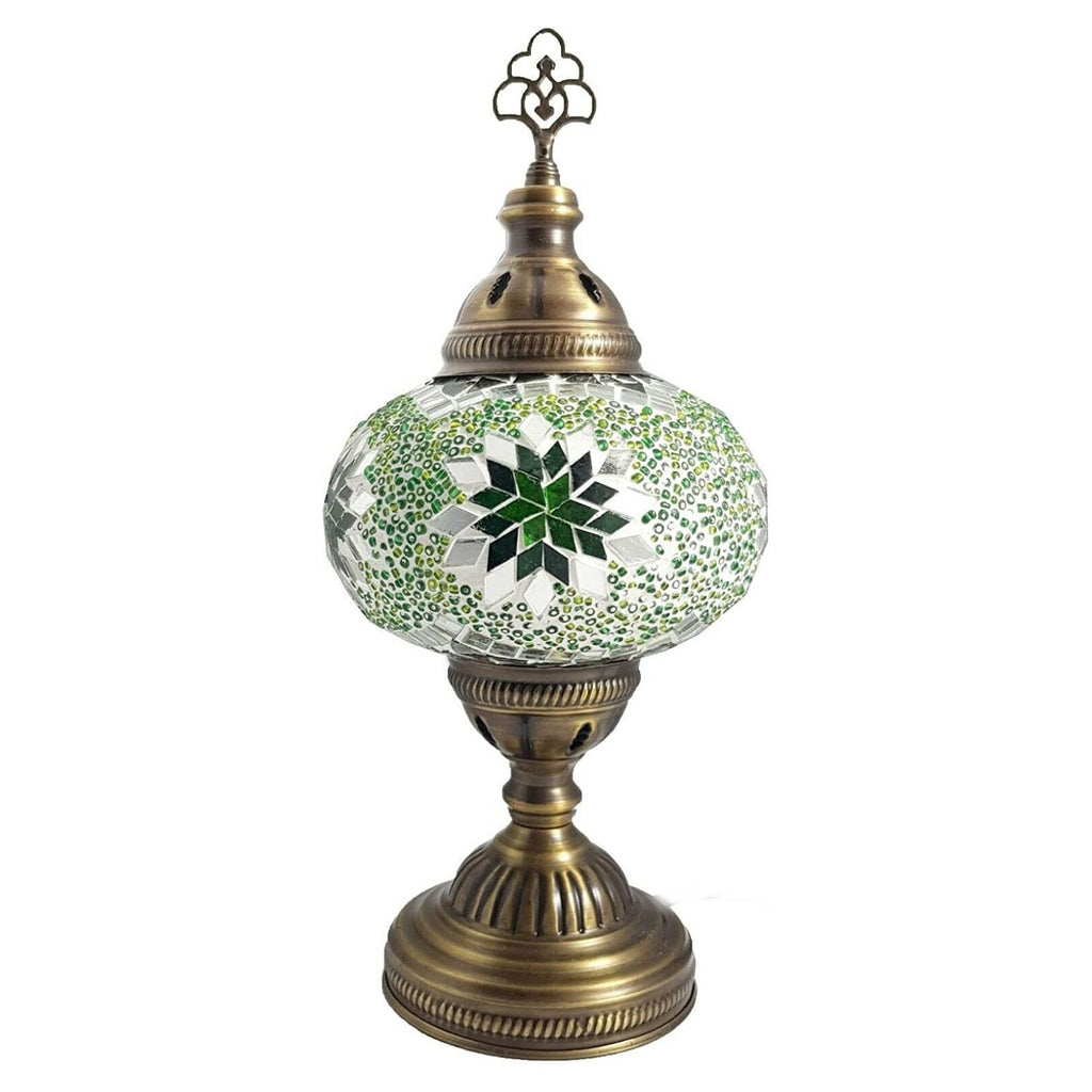 Battery Operated Mosaic Turkish  Table Lamp LARGE GLASS - GREEN