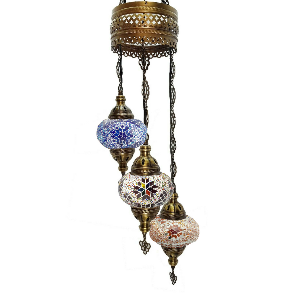 3 Ball Moroccan Turkish Style Chandelier Large Glass MIX-1