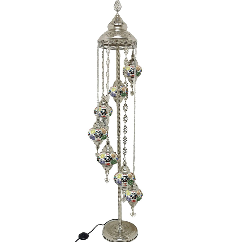7 Ball Moroccan Turkish Style Silver Floor Lamp Large Glass SLMC16