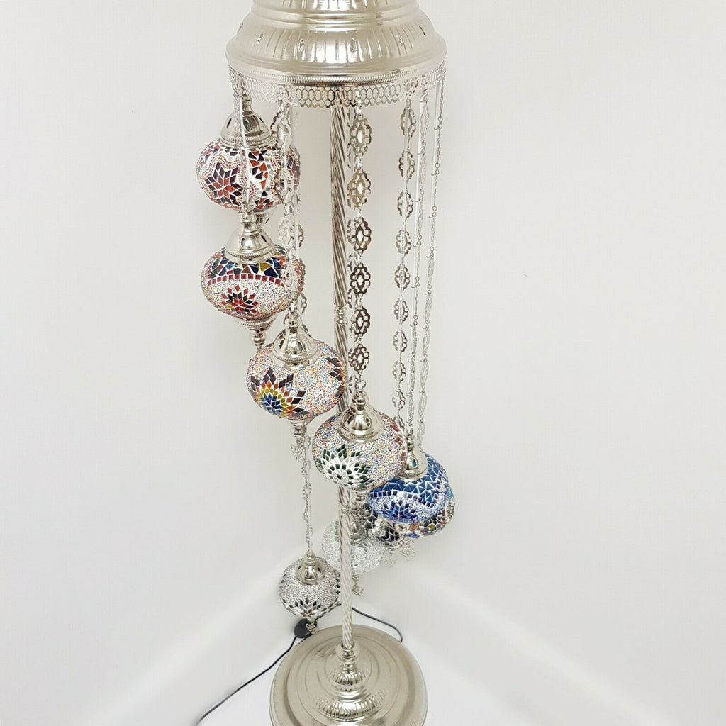 9 Ball Marokkanische Stehlampe im Türkischen Stil Silber Großes Glas SLMIX1