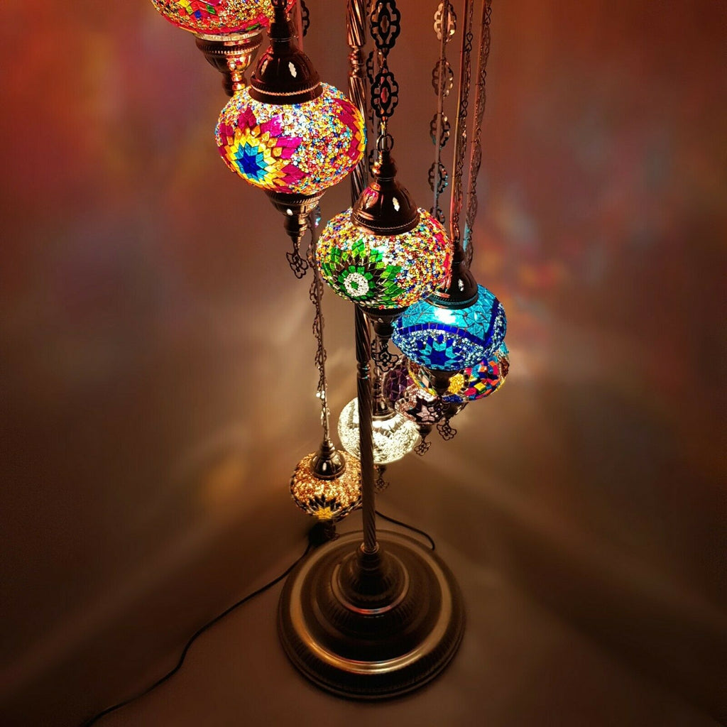 9 Ball Marokkanische Stehlampe im Türkischen Stil Silber Großes Glas SLMIX1