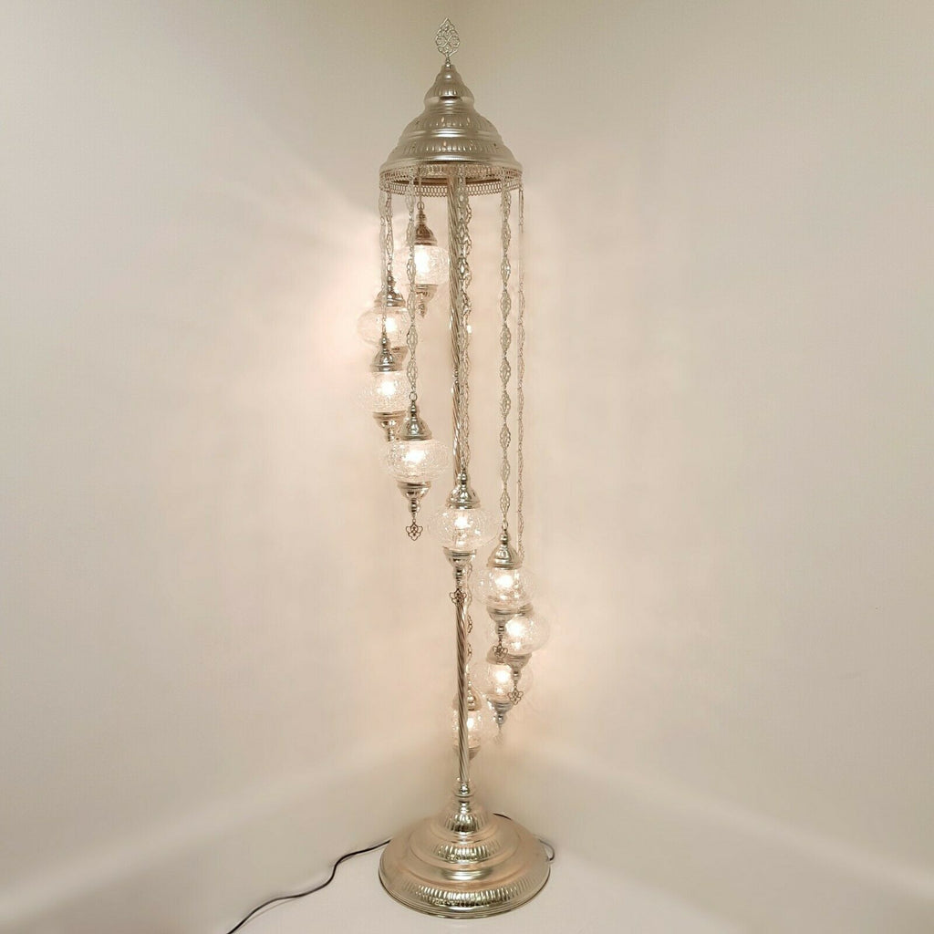 9 Ball Moroccan Turkish Style Silver Floor Lamp Large Glass SLOTO