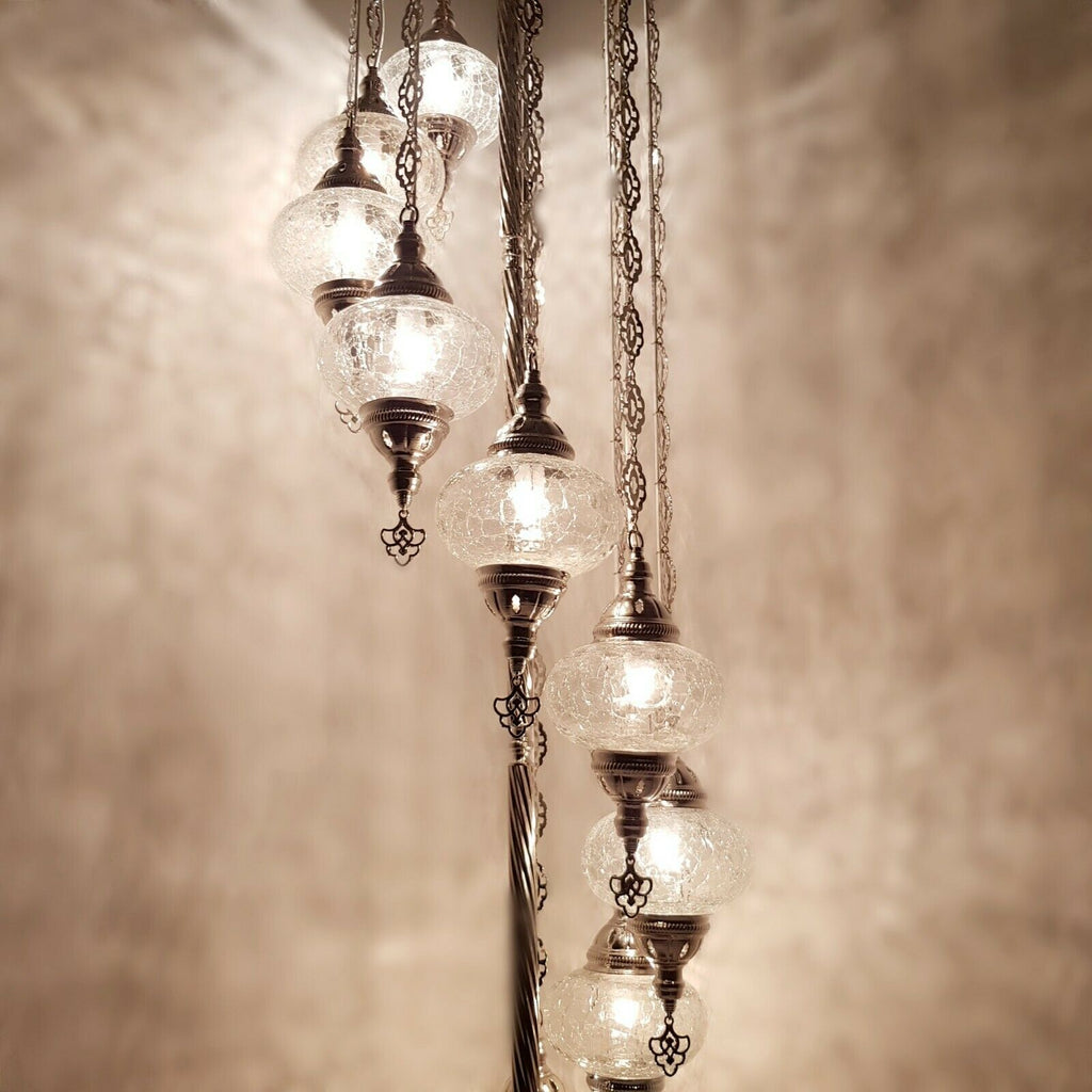 9 Ball Moroccan Turkish Style Silver Floor Lamp Large Glass SLOTO