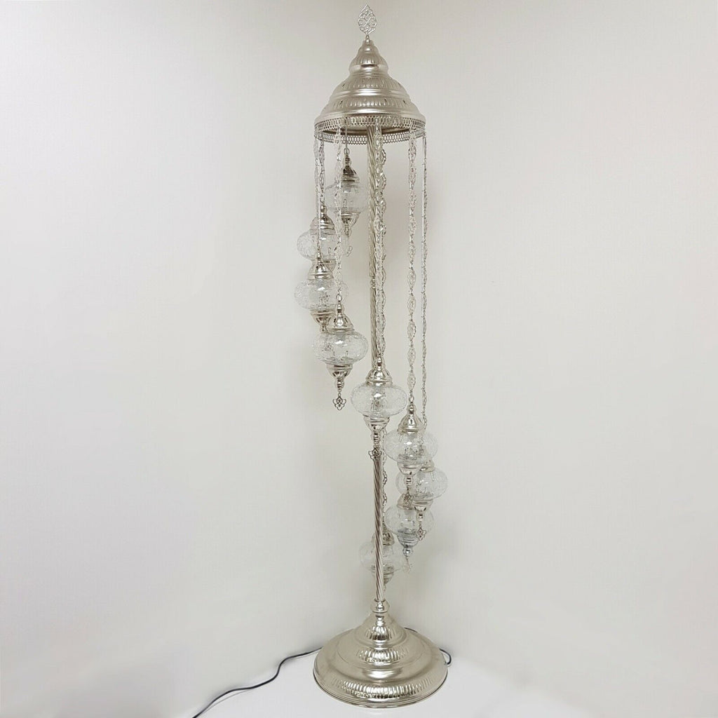 9 Ball Moroccan Turkish Style Silver Floor Lamp Large Glass SLOTO