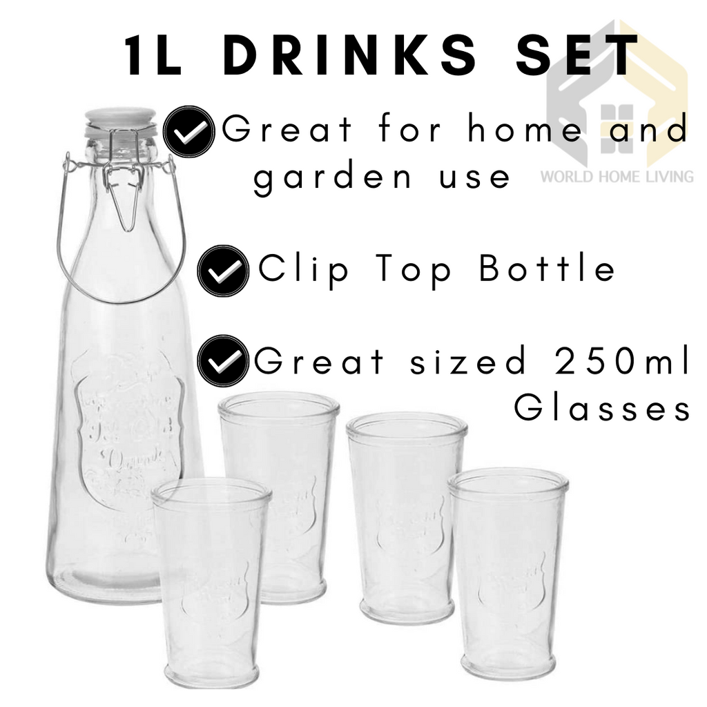 Trinkgläser Flaschenset Clip Top 4 Glasbecher Stapelkaraffe Geschenkbox