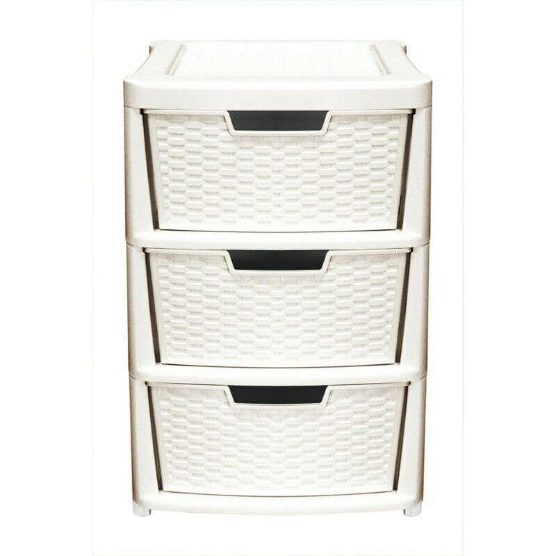 LARGE 3 PLASTIC DRAWERS - TOWER UNIT TROLLEY CHEST DRAWER SCHOOL OFFICE HOME