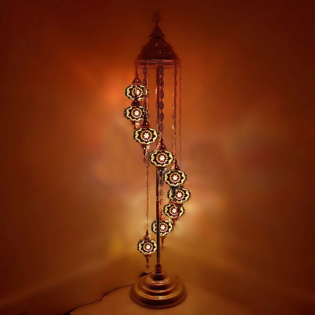 9 Ball Moroccan Turkish Style Silver Floor Lamp Large Glass SLG1