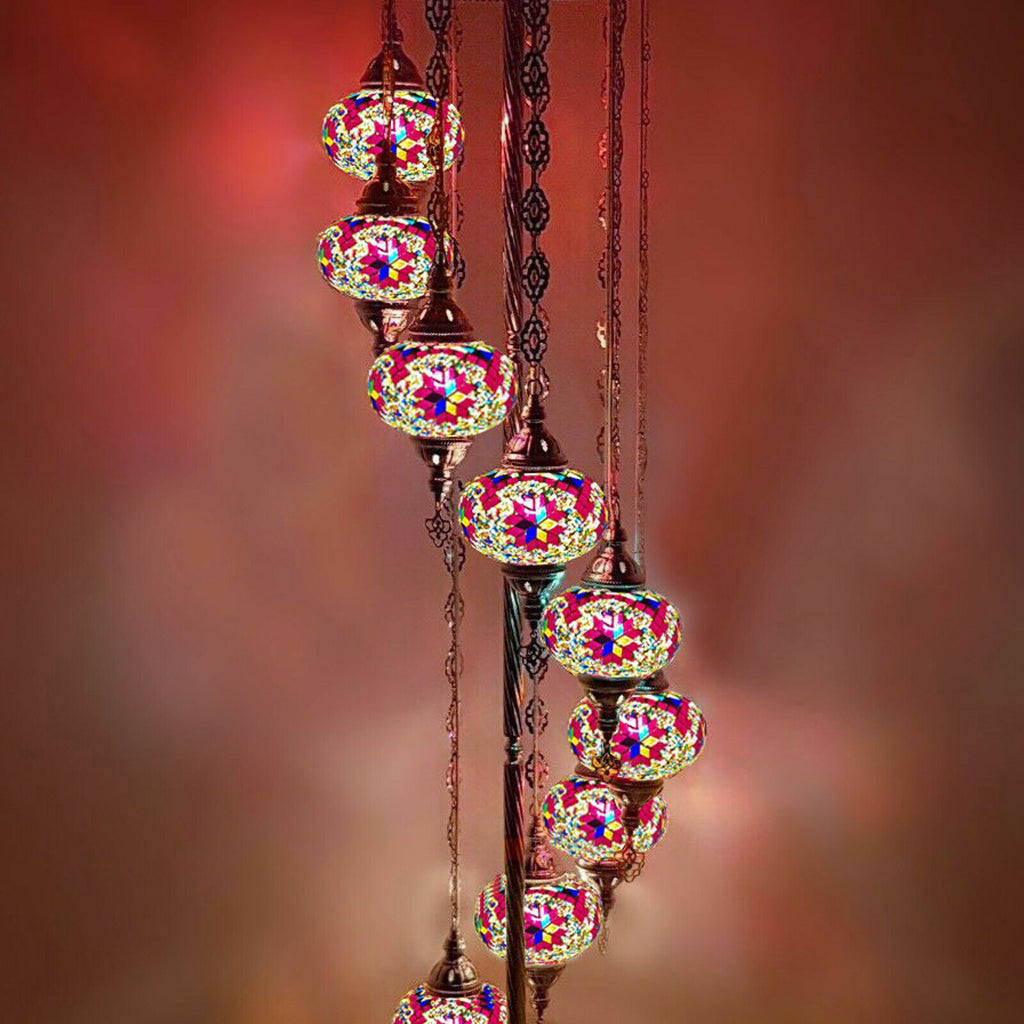 9 Ball Moroccan Turkish Style Silver Floor Lamp Large Glass SLR1