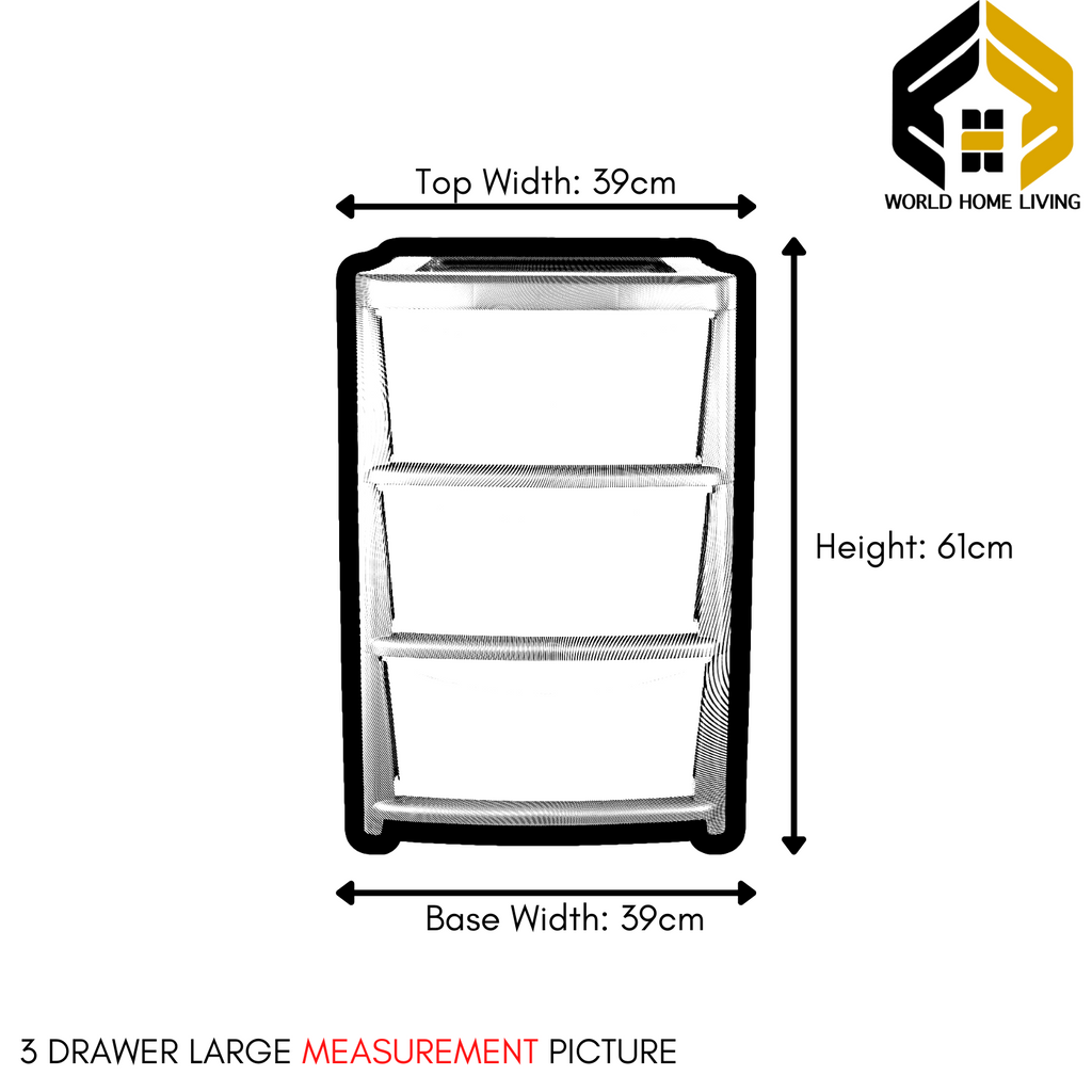 LARGE 3 PLASTIC DRAWERS - TOWER UNIT TROLLEY CHEST DRAWER SCHOOL OFFICE HOME