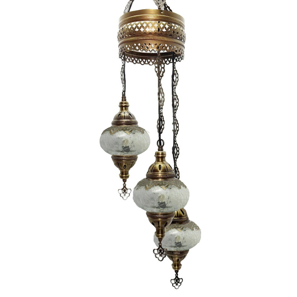 3 Ball Moroccan Turkish Style Chandelier Large Glass OTO