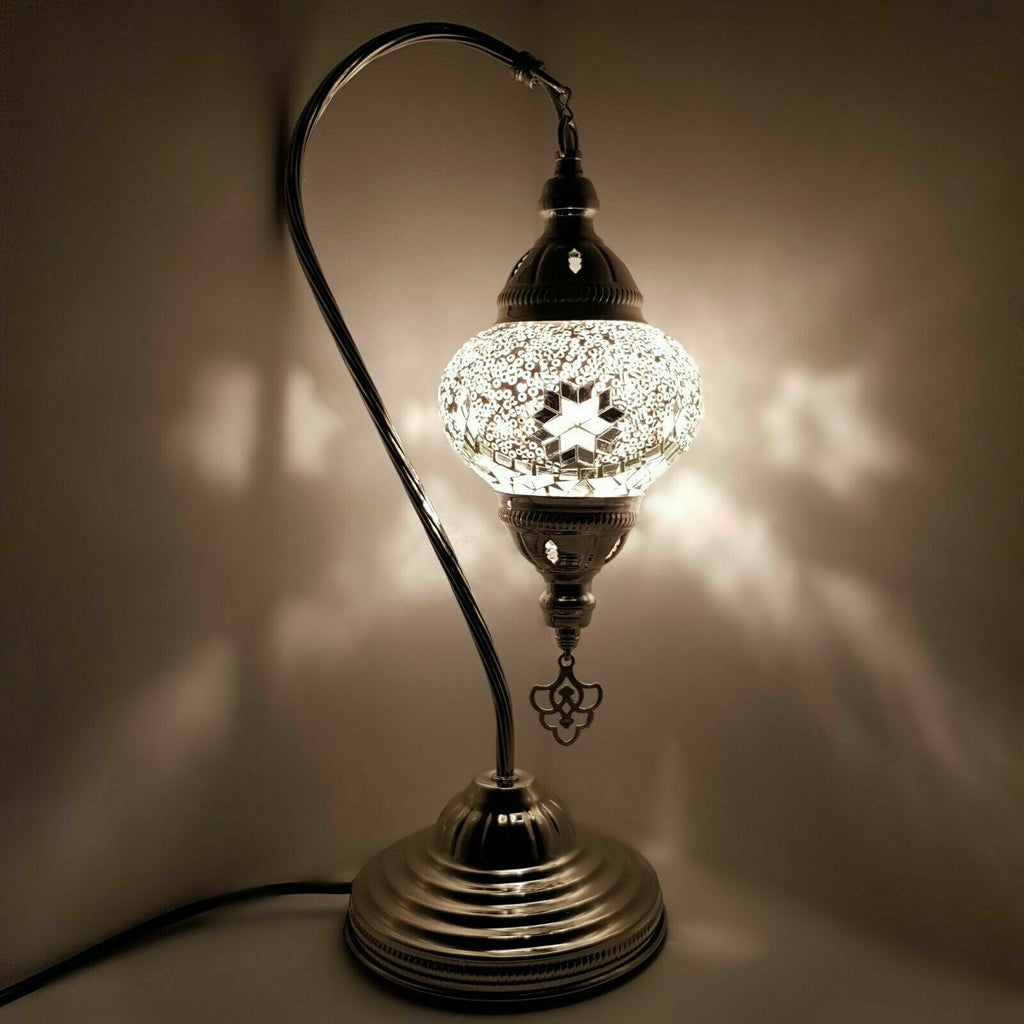 Moroccan Turkish Silver Chrome Table Lamp - W1