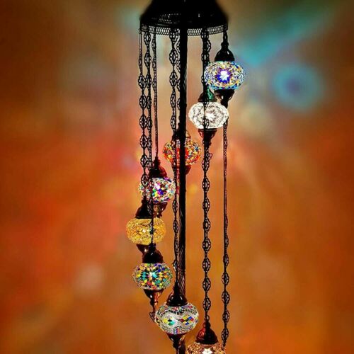 Lámpara de pie de estilo turco marroquí de 9 bolas de vidrio mediano