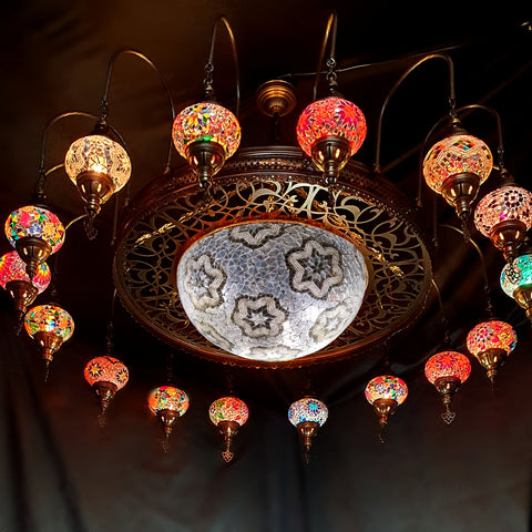 Lámpara de araña de mosaico Extra grande turco marroquí de 16 bolas, lámpara de pasillo, accesorio para restaurante 