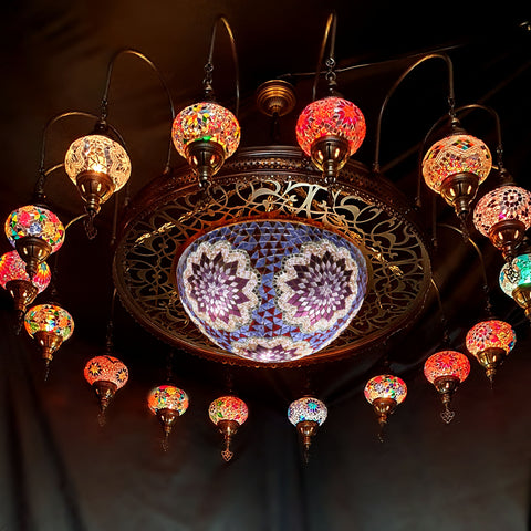 Lámpara de araña de mosaico Extra grande turco marroquí de 16 bolas, lámpara de pasillo, accesorio para restaurante 