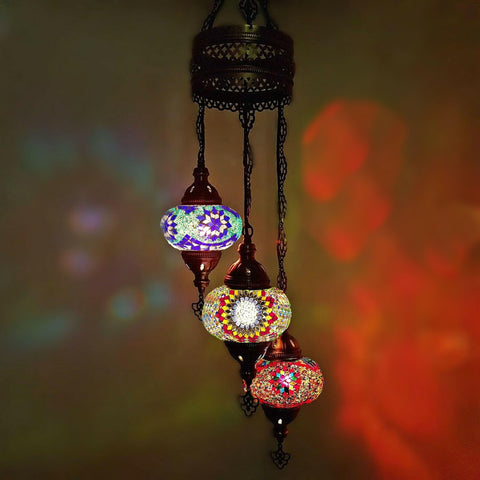 3 Ball Moroccan Turkish Style Chandelier Large Glass MIX-2