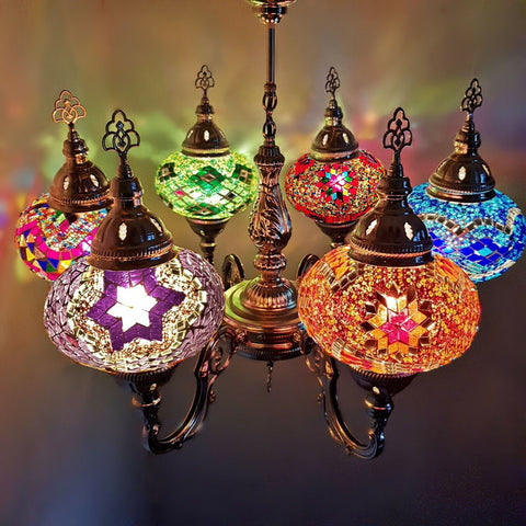 6 Ball Moroccan Turkish Style Silver Chandelier Large Glass MX - 3