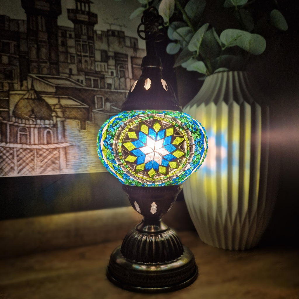 Türkisch-marokkanische Lampe, authentischer Glas-Schreibtisch im Tiffany-Stil, CE-geprüft